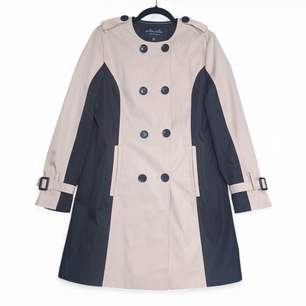 Parkhurst Women's Trench Coat Beige Black Colorblock M Tailored A-Line Jacket